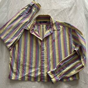 Ralph Lauren Polo Multicolor Pastel Cropped Striped button up shirt